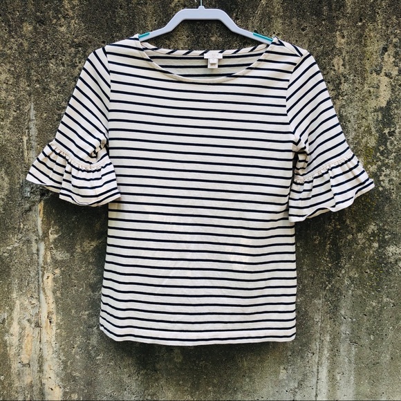 J. Crew Ruffle Sleeve Striped Top - Picture 1 of 8